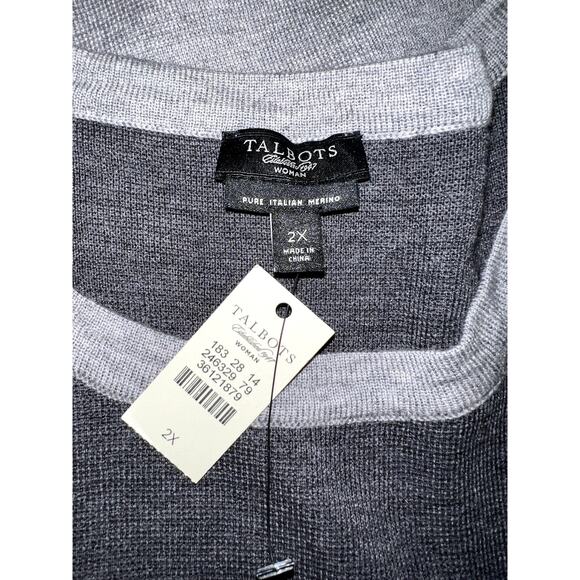New TALBOTS Plus Size 2X 2-tone Gray Pure Merino Wool LS Sweater Dress Office - Picture 8 of 9